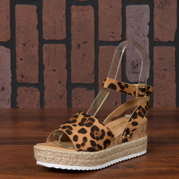 SZ 8.5/10 Leopard Ankle Strap Espadrille Sandals - Picture 2 of 5